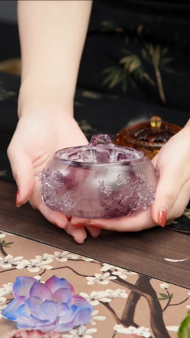 琉璃手工艺品紫色梅花香炉