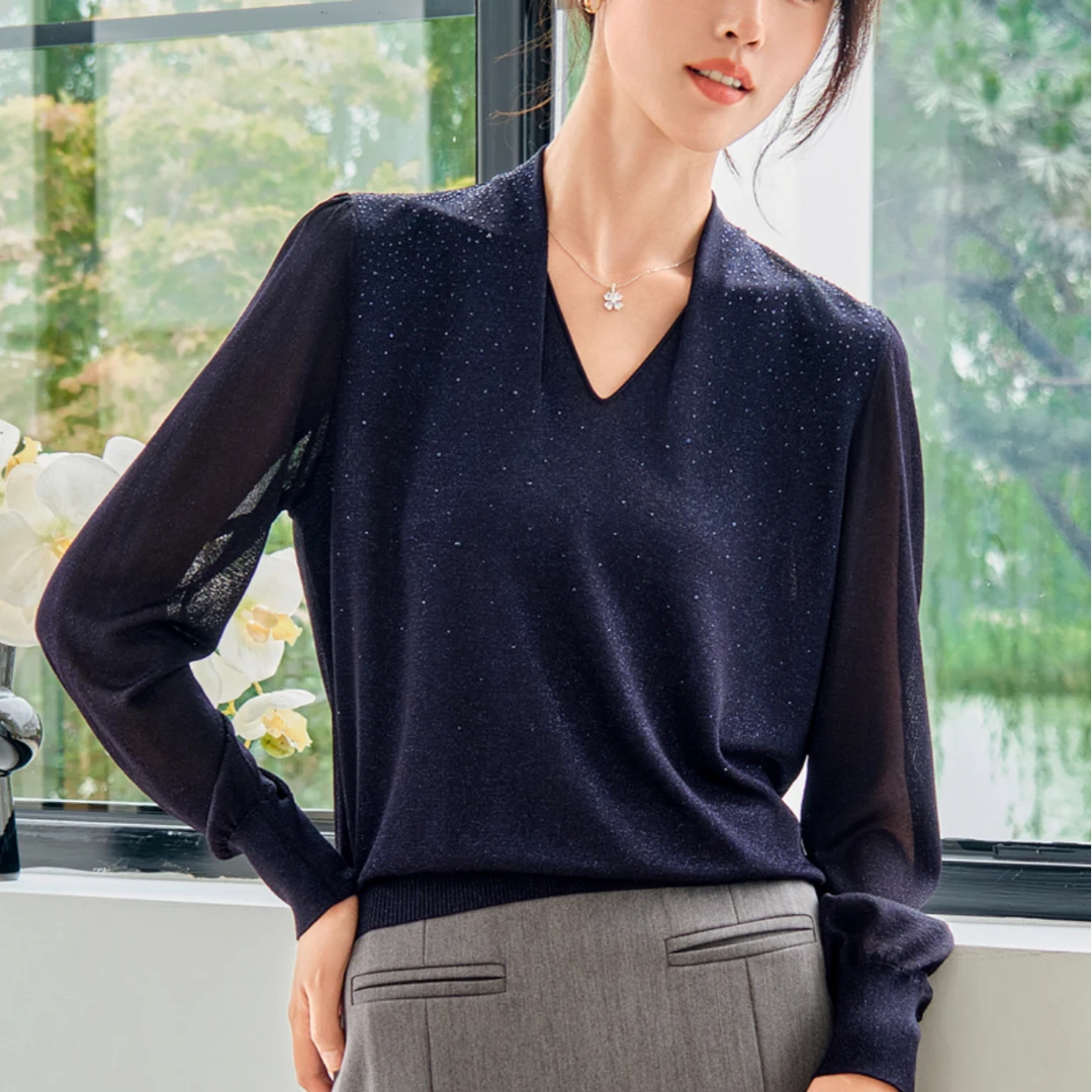 【优雅高级露西思】681012设计感秋季显瘦气质时尚镶钻露西思上衣