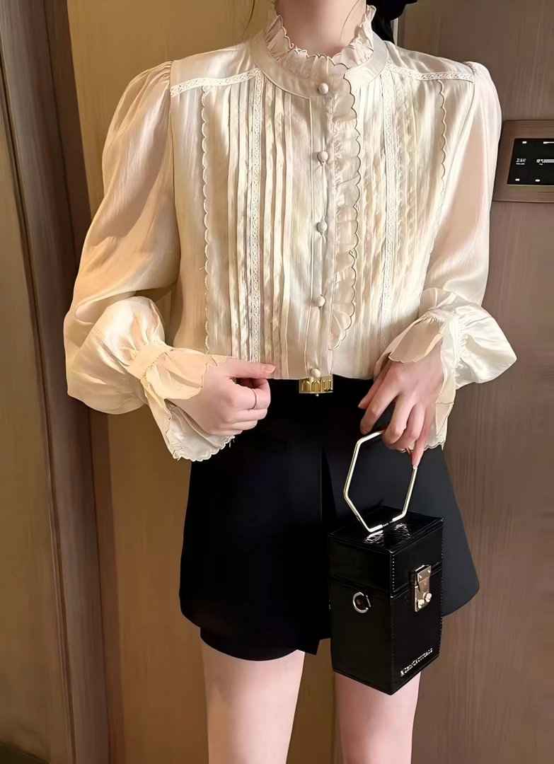 808木耳边立领衬衫