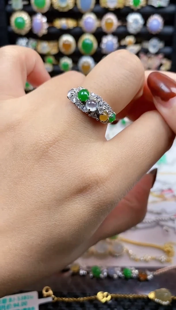 银S925镶嵌戒指翡翠7971