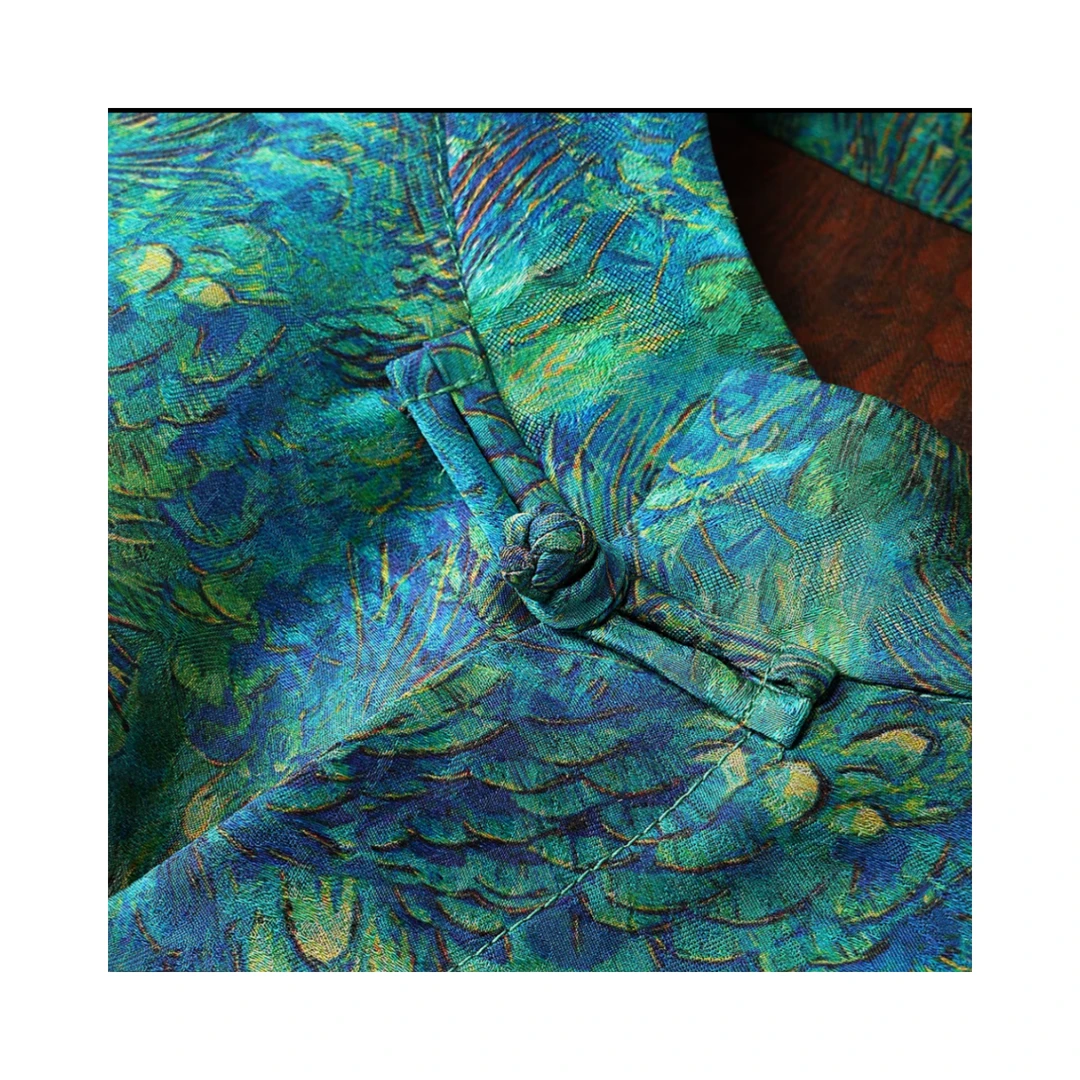 【孔雀】25年专柜新款夏季奥黛新中式时尚国风斜襟提花女装遮肉显瘦