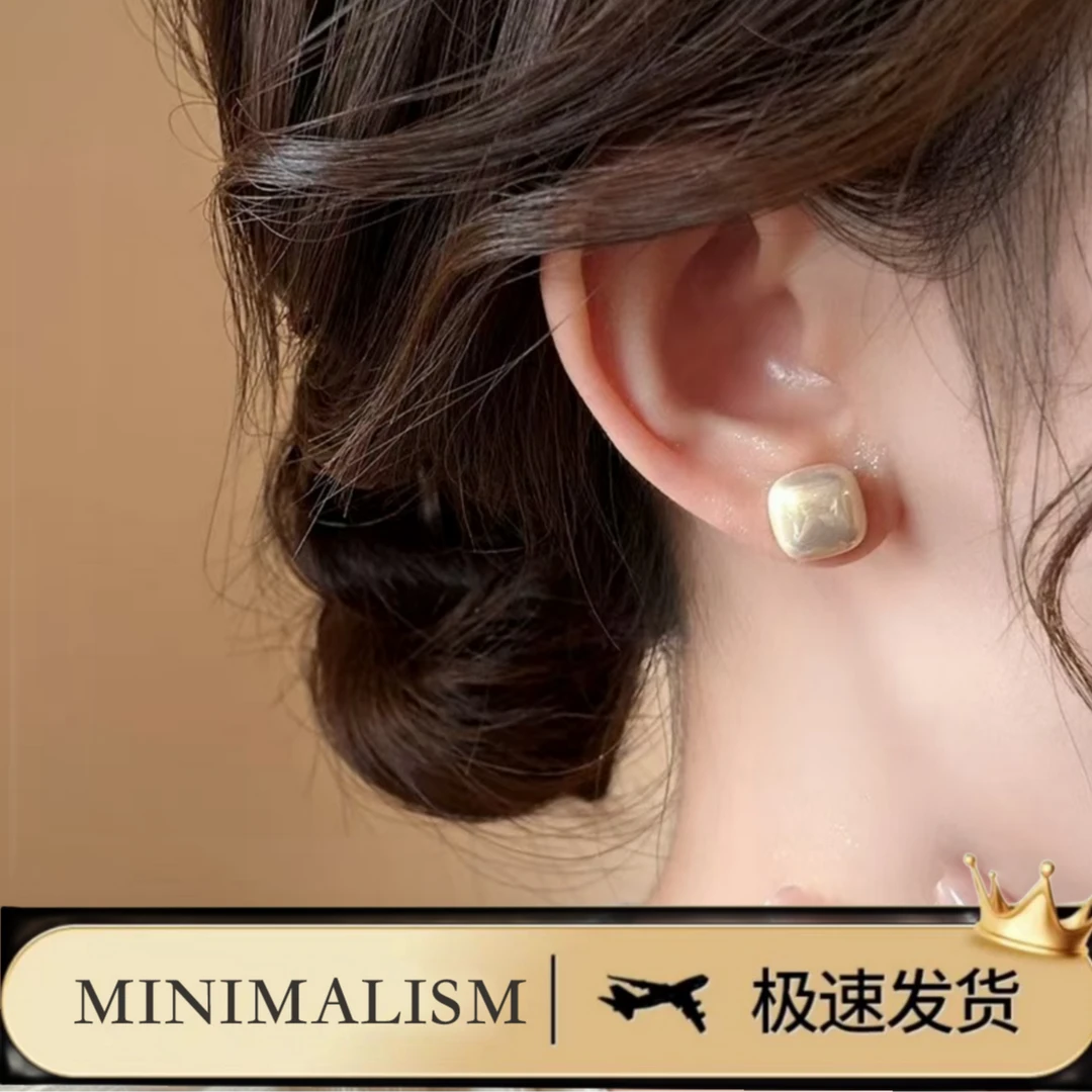 铜合金耳饰 925银针「雅人清致」百搭甜美香槟色方形珠珠耳饰S-111