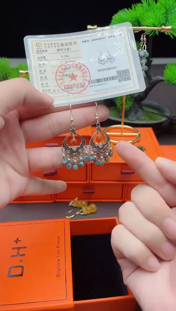 翡翠银S925镶嵌耳饰432