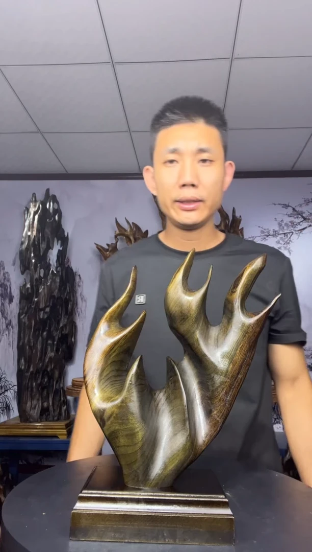 金丝楠木雕款云***轻金丝楠木工艺品摆件