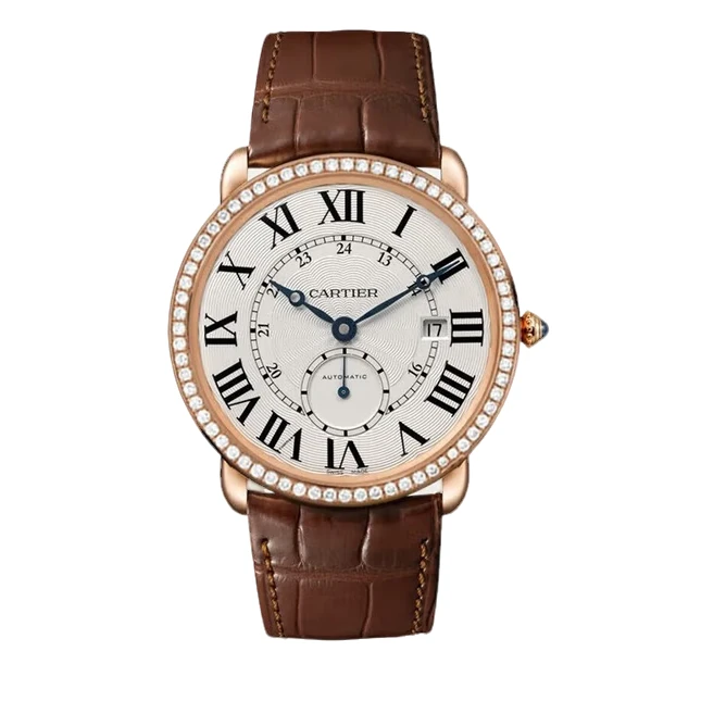 99新 Cartier/卡地亚 玫瑰金伦敦路易镶钻W6801005//40mm机械男表