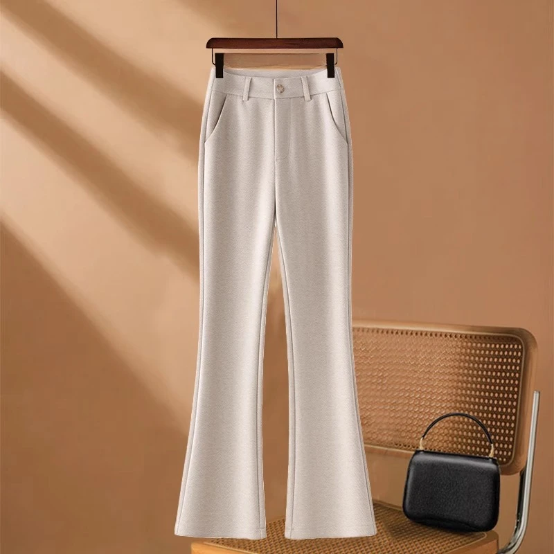 羊毛呢微喇裤女秋冬季2025新款高腰显瘦垂感西装裤加厚直筒喇叭裤