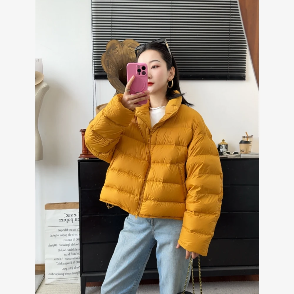 【丽丽穿搭】2025新款白鸭绒短款羽绒服立领排骨款夹克外套宽松女冬