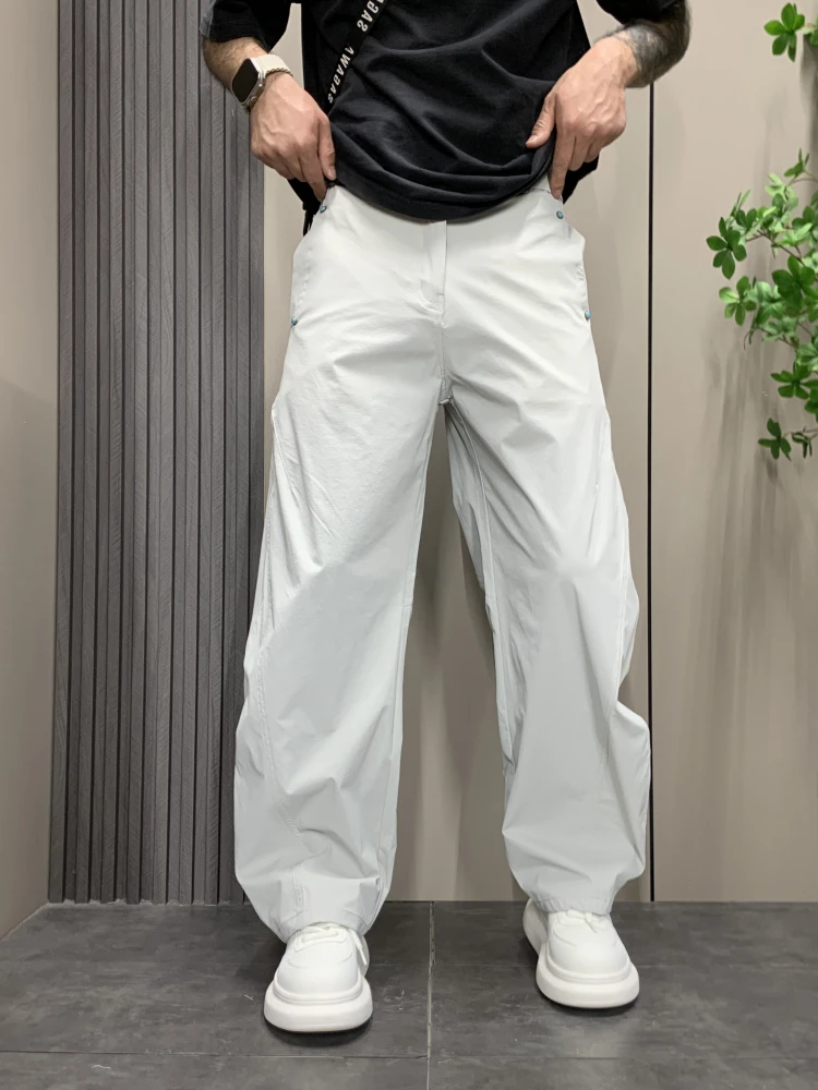 通勤百搭长裤男款设计感休闲裤男士新款简约百搭宽松阔腿弯刀裤