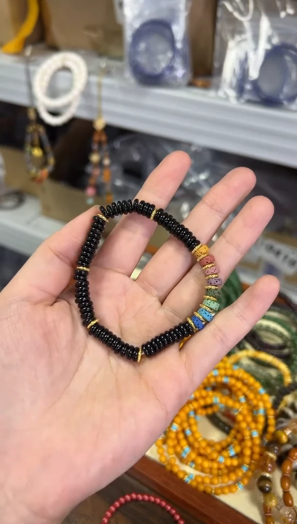 【闪购商品】黑曜岩手链未镶嵌黑曜石彩色多宝蝶珠手链