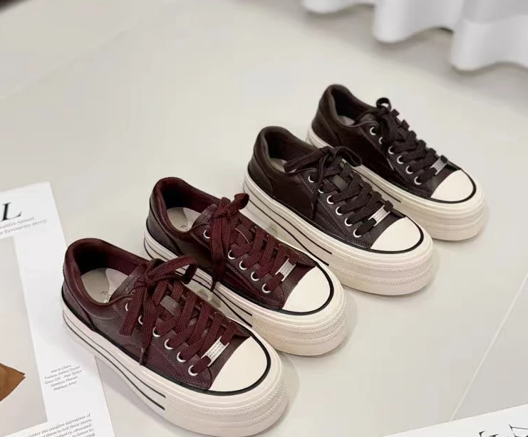 【华小姐】秋季新款时尚潮流圆头厚底透气百搭休闲鞋9668