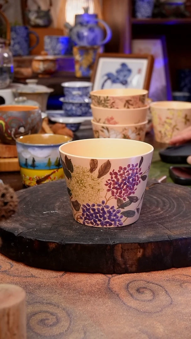 杯子绣球花手工手绘手工手绘