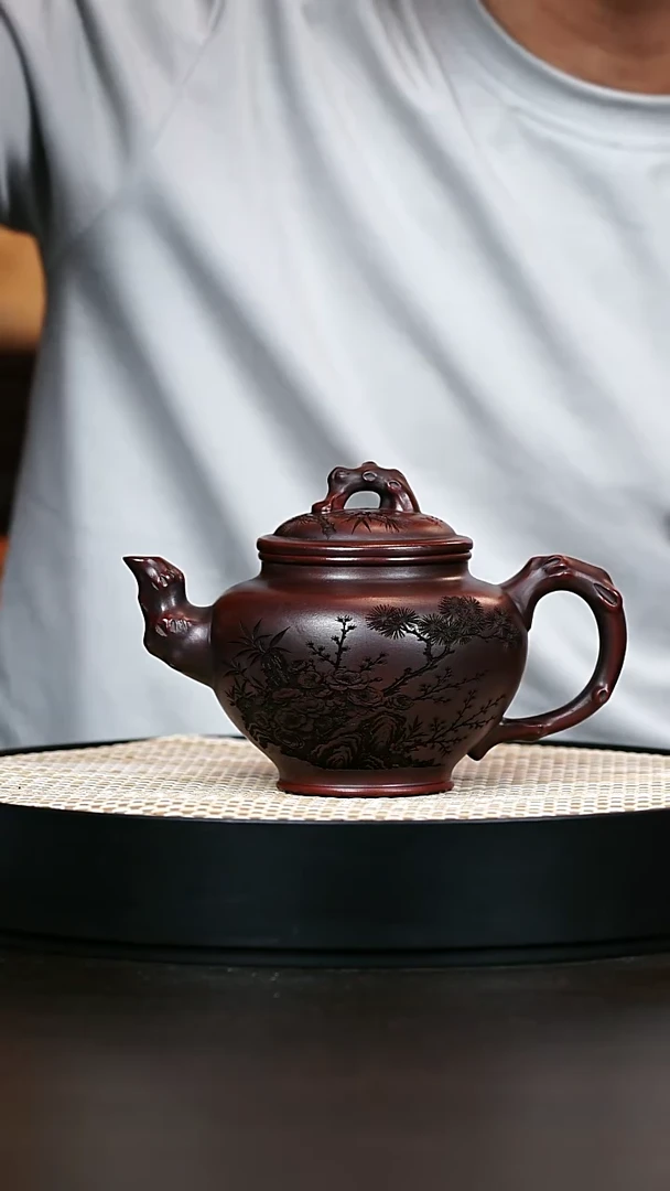 紫砂茶宠古乌泥松竹梅报春