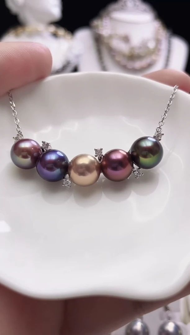项链银S925镶嵌淡水珍珠淡水紫珠微笑项链