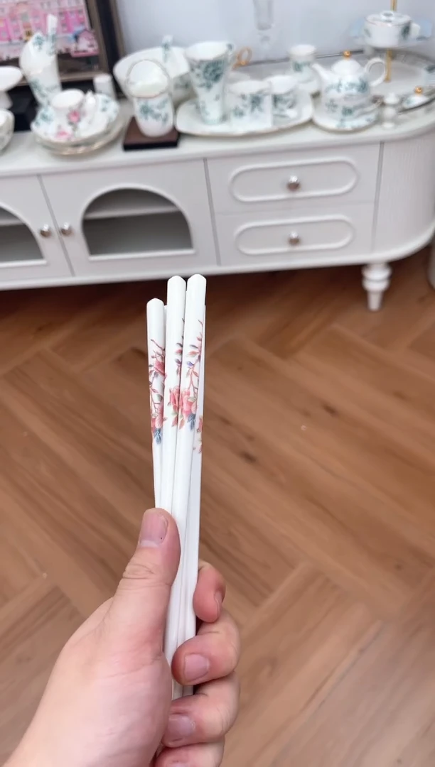 瓷片牡丹筷子5双微瑕不退不换