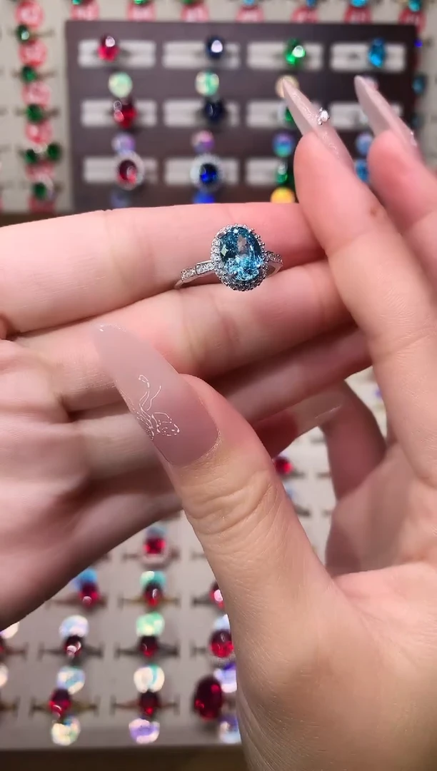 银S925镶嵌戒指帕拉依巴碧玺7*9 银托