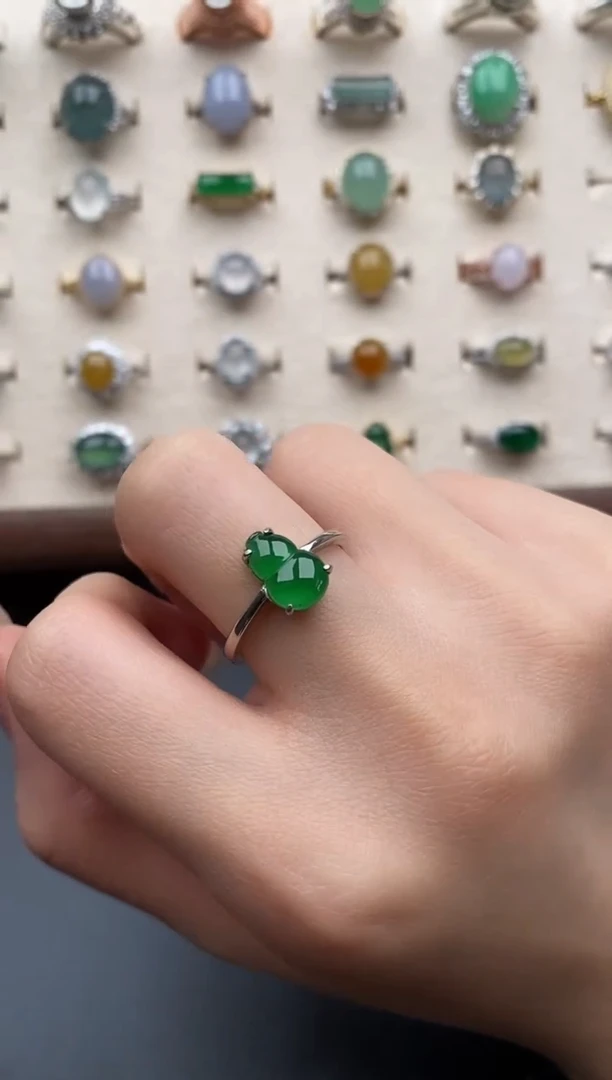 银S925镶嵌戒指翡翠一物一证一礼盒