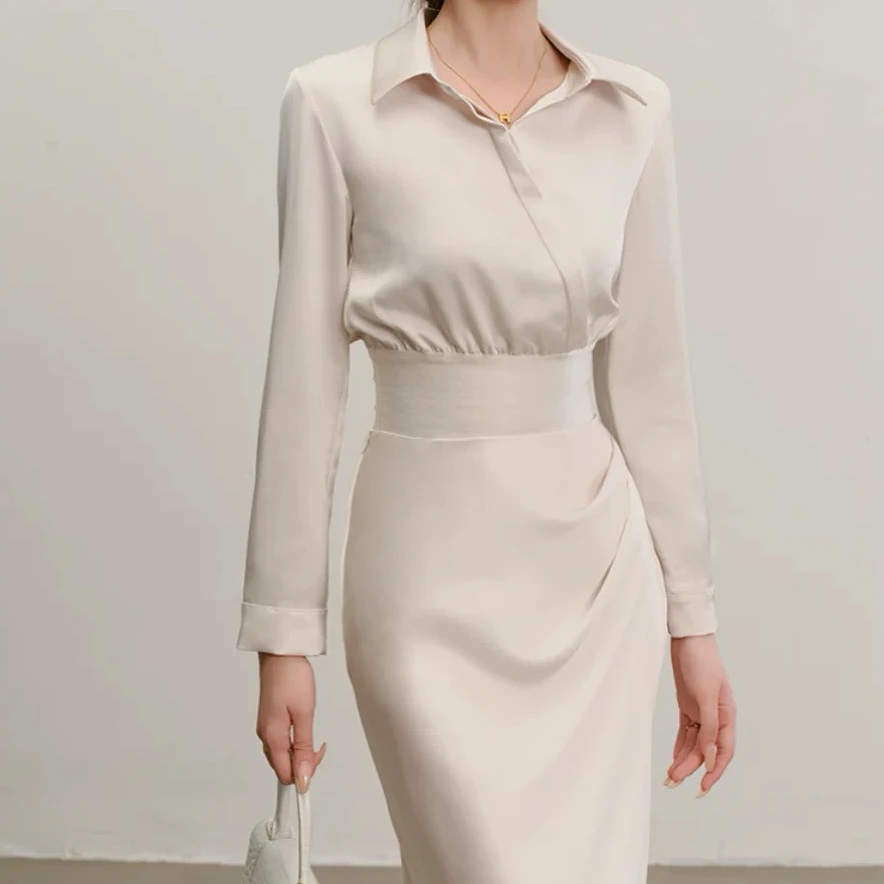 拉夏贝尔25年春季新款欧若风时尚通勤长袖衬衫+半身裙 12293 JCK