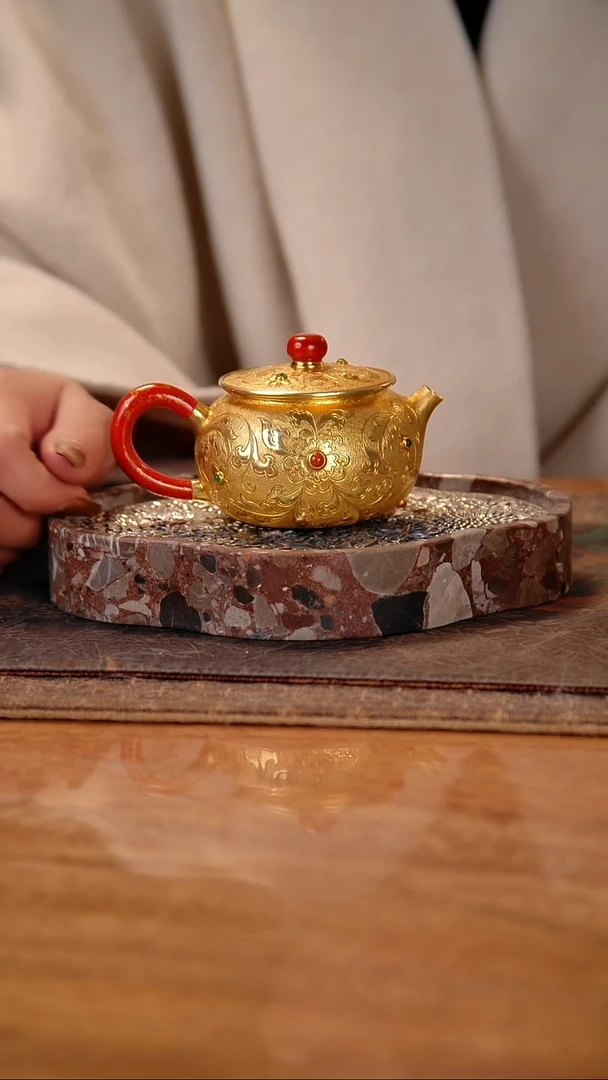 盛唐工坊 足银999 手工泡茶壶镀金