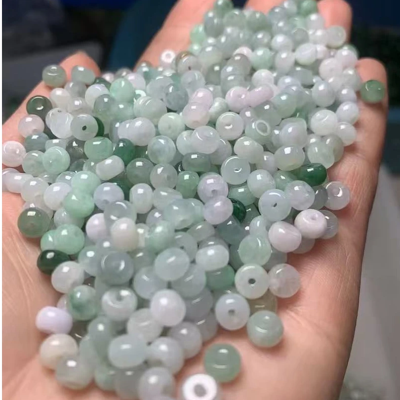 天然翡翠5.8*3.5mm算盘珠散珠配饰精美国风Diy天然手串隔珠隔片