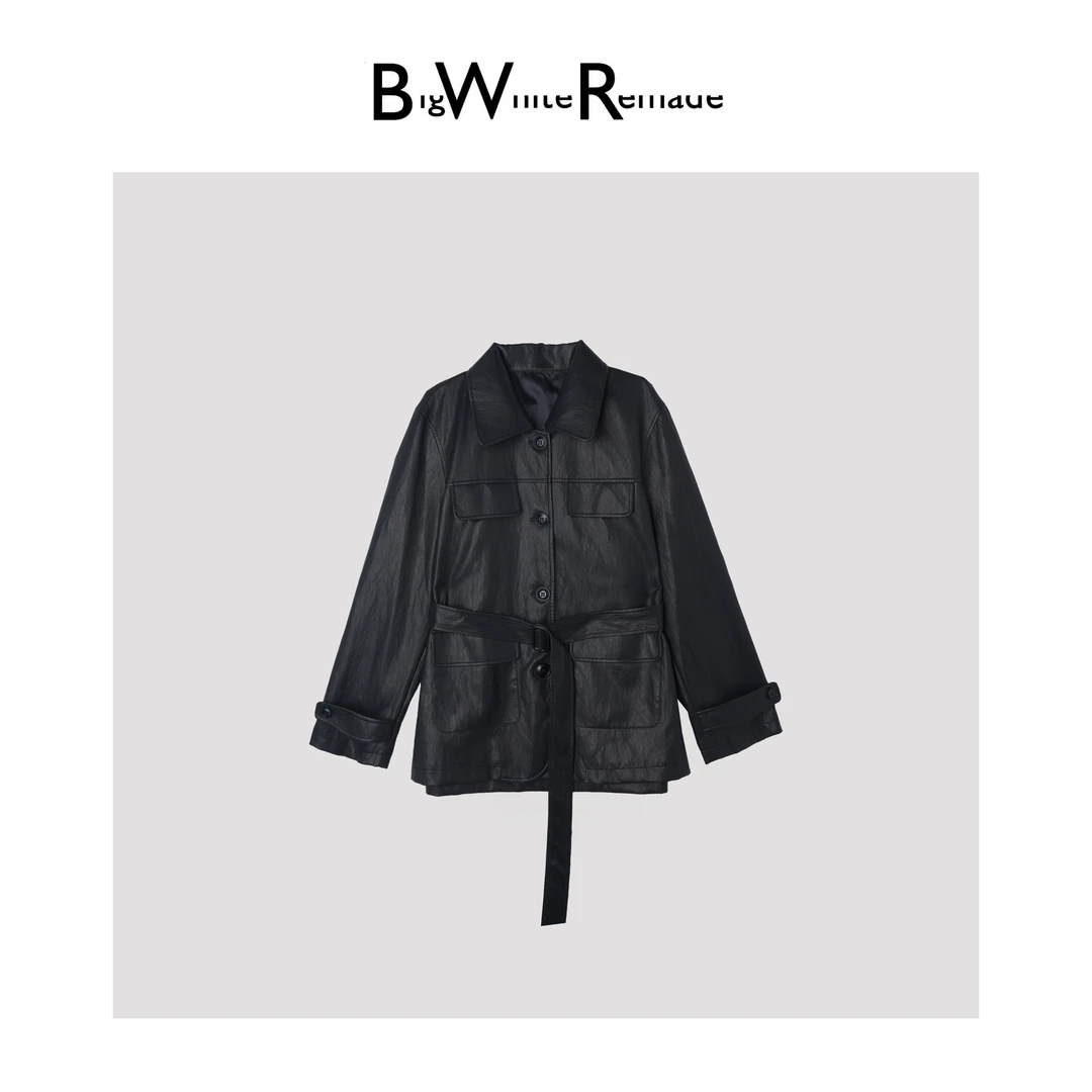 BIG WHITE REMADE“月幕墨潮”45蛋白皮都市风时尚贵气外套D5L08