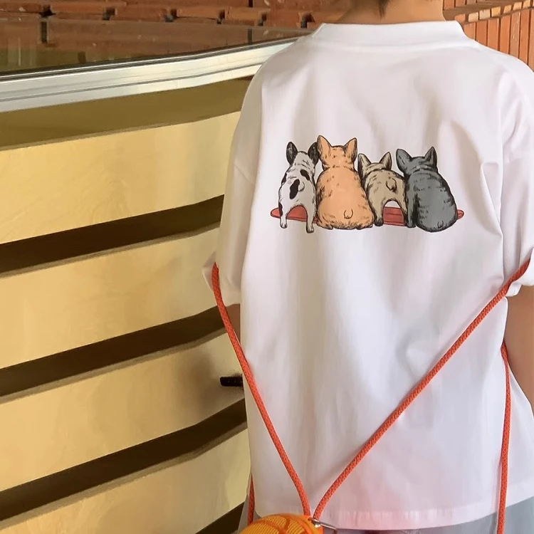 顶瓜瓜卡通休闲风纯棉短袖t恤中大童夏季新款宽松百搭重磅打底衫