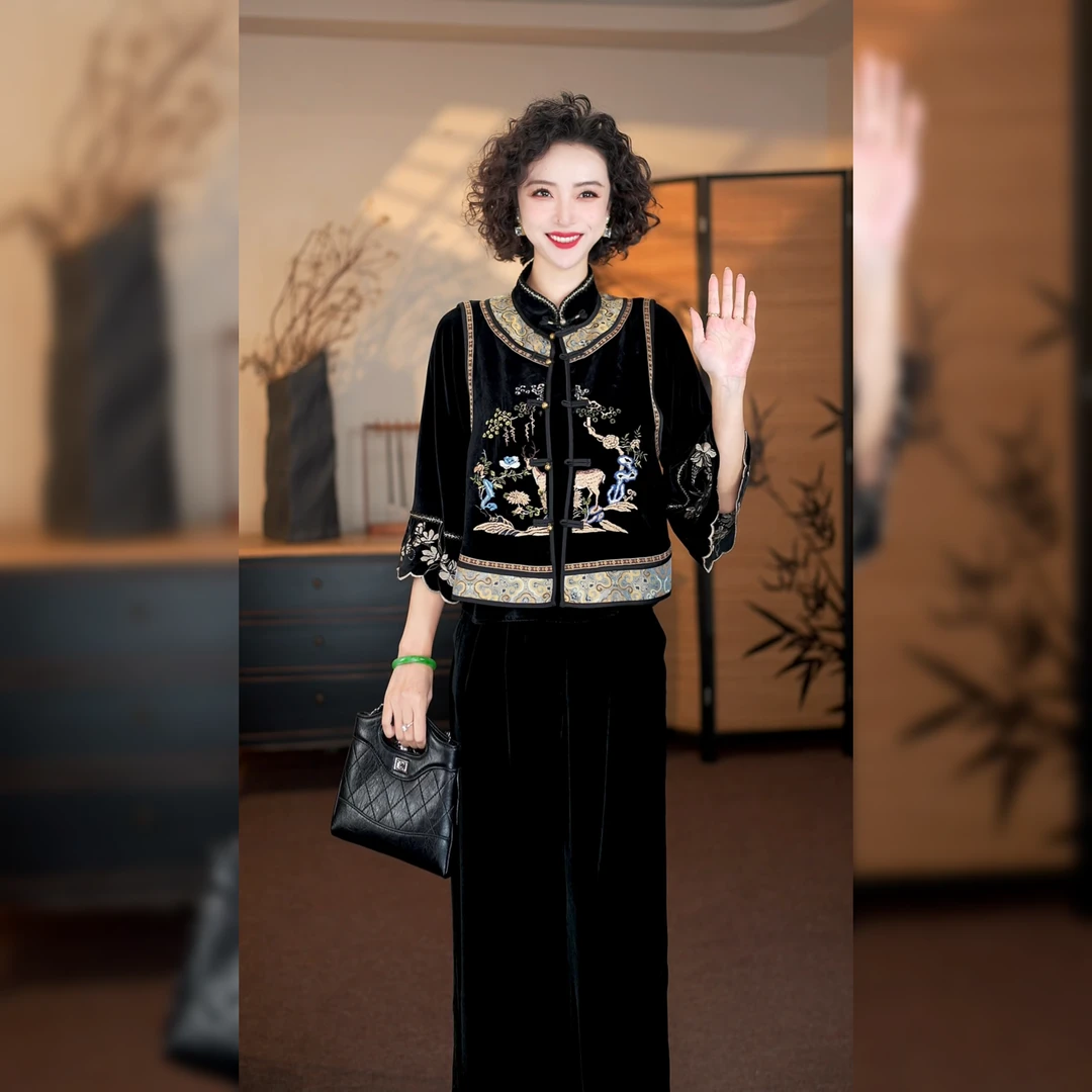 【鹿寻】新中式国风松鹿平安桑蚕丝绒马甲LYGMJ1981