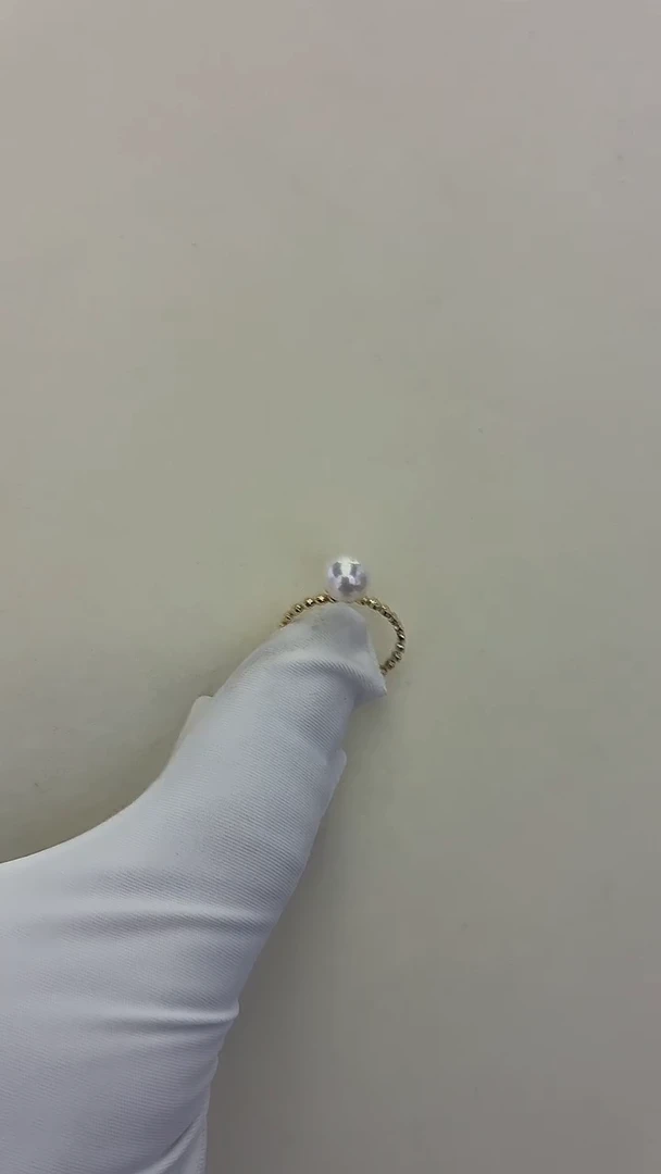 18K金镶嵌戒指海水珍珠 Akoya 蕾丝戒指 6.5-7MM 18K金