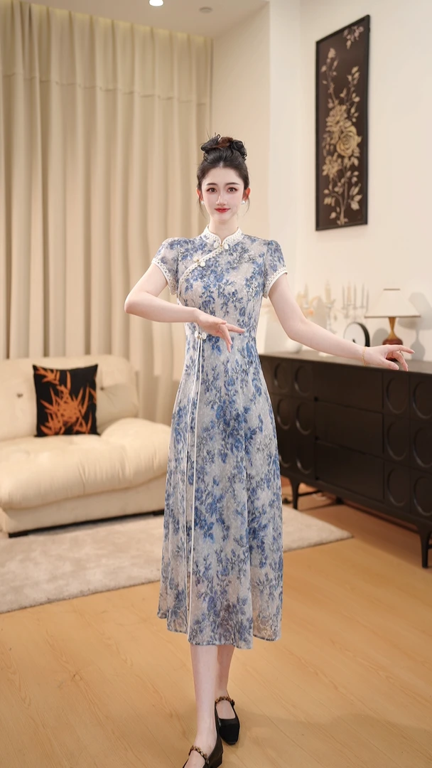 2025夏季新款短袖显瘦轻奢时尚气质大码连衣裙DLS0665