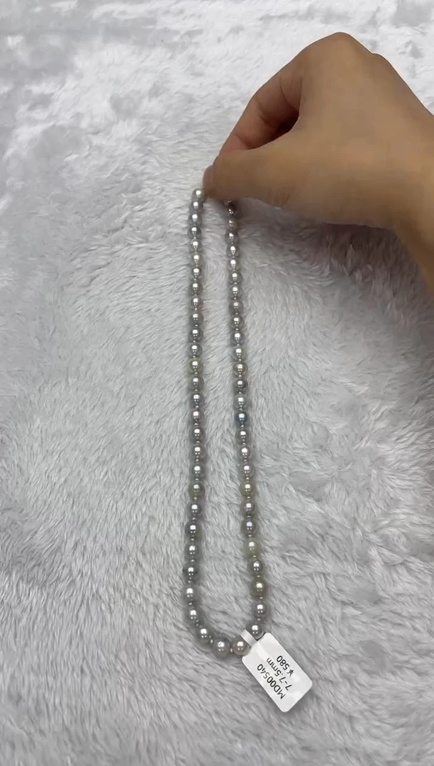 海水珍珠银S925镶嵌项链AK真多麻7-7.5mm