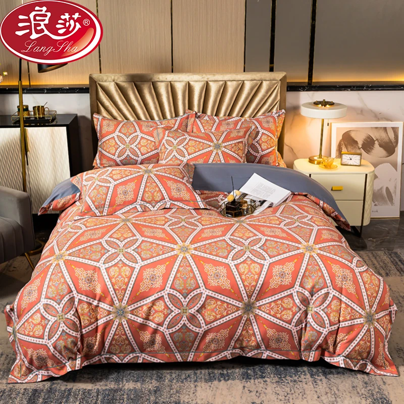 浪莎家纺轻奢加厚青花瓷磨毛床上用品四件套