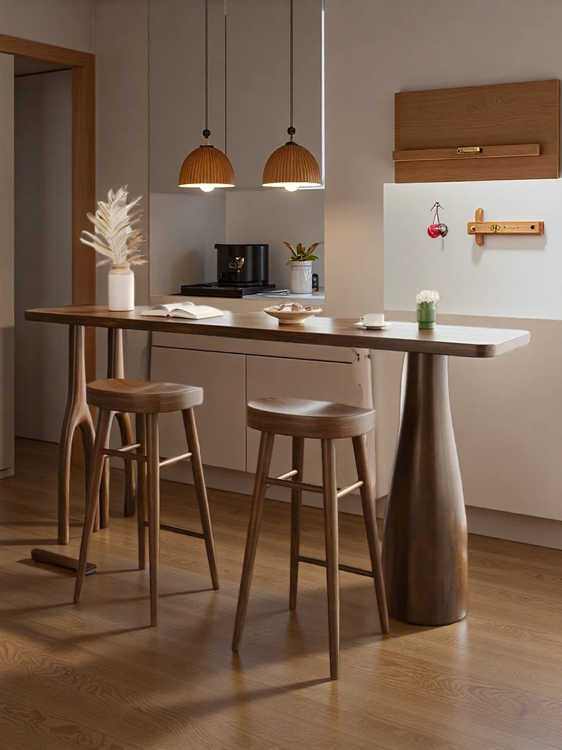 实木吧台桌家庭厨房长条高脚桌椅北欧小户型客厅日式靠墙隔断吧台