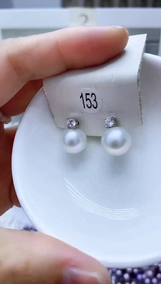银S925镶嵌淡水珍珠耳饰153