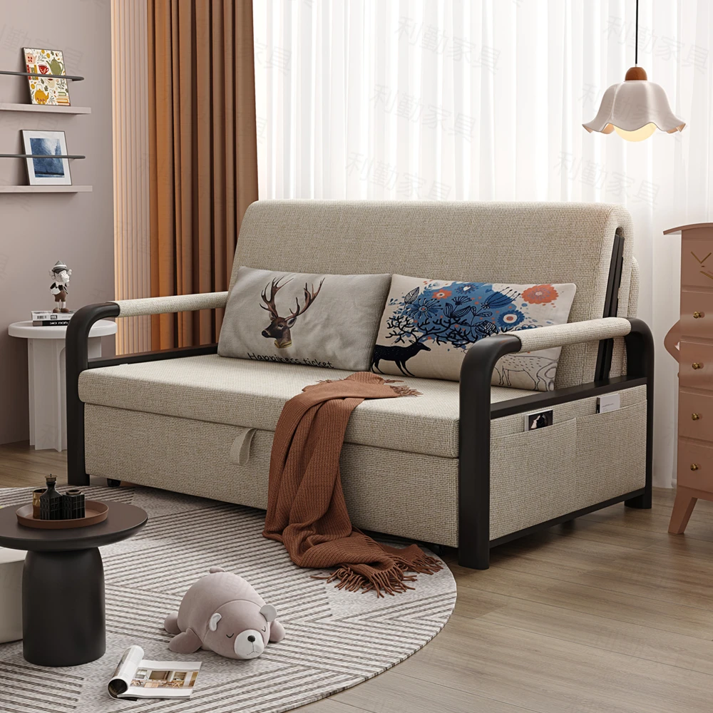 LIQIN/利勤棉麻气动沙发床多功能阻尼折叠液压客厅双人两用小户型