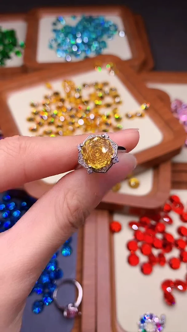 黄晶戒指银S925镶嵌......