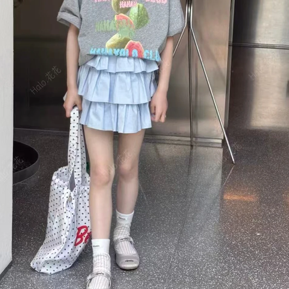 【豪宝贝】2025春夏款天蓝简约蛋糕短裙5487