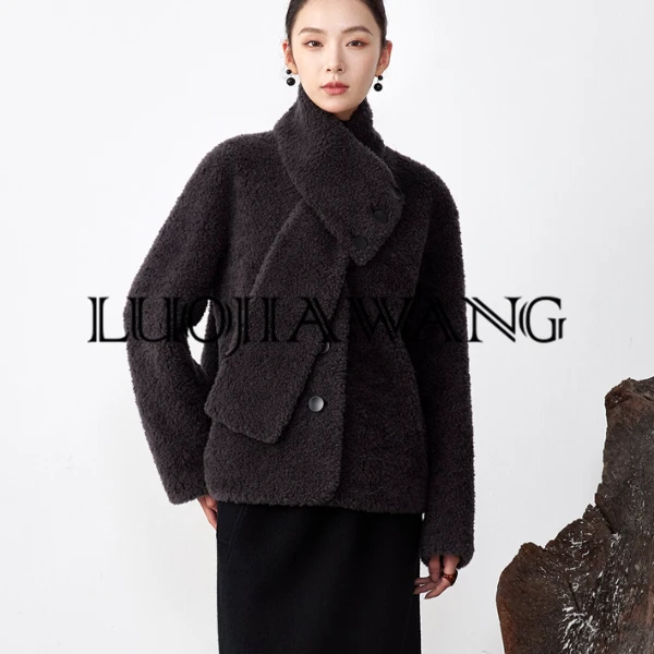 LUOJIAWANG【11/9】简约舒适长袖质感可拆卸围脖短款外套