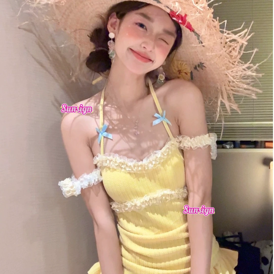 Sun【柠黄】泳衣女连体泳衣女显白遮肉修身显瘦适合海边度假温泉