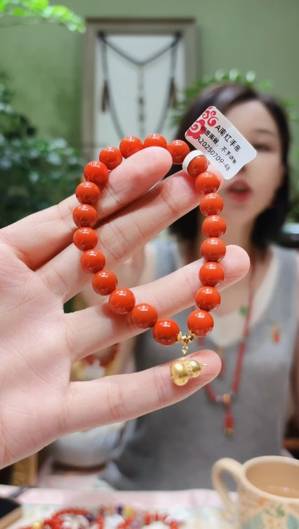 南红玛瑙手串18K金镶嵌南红手串A0709-48