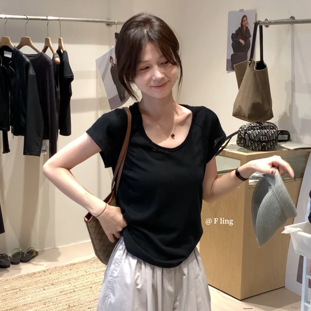 【芳龄F.LING】北岛 简约T恤女显瘦百搭小众FL0818