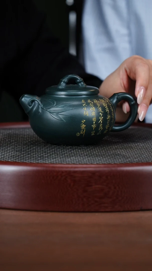 茶壶紫砂25WSY竹节壶 民国绿300cc