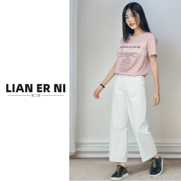 1016拼接圆领蕾丝字母短袖印花T恤短款设计感ins休闲小众韩版