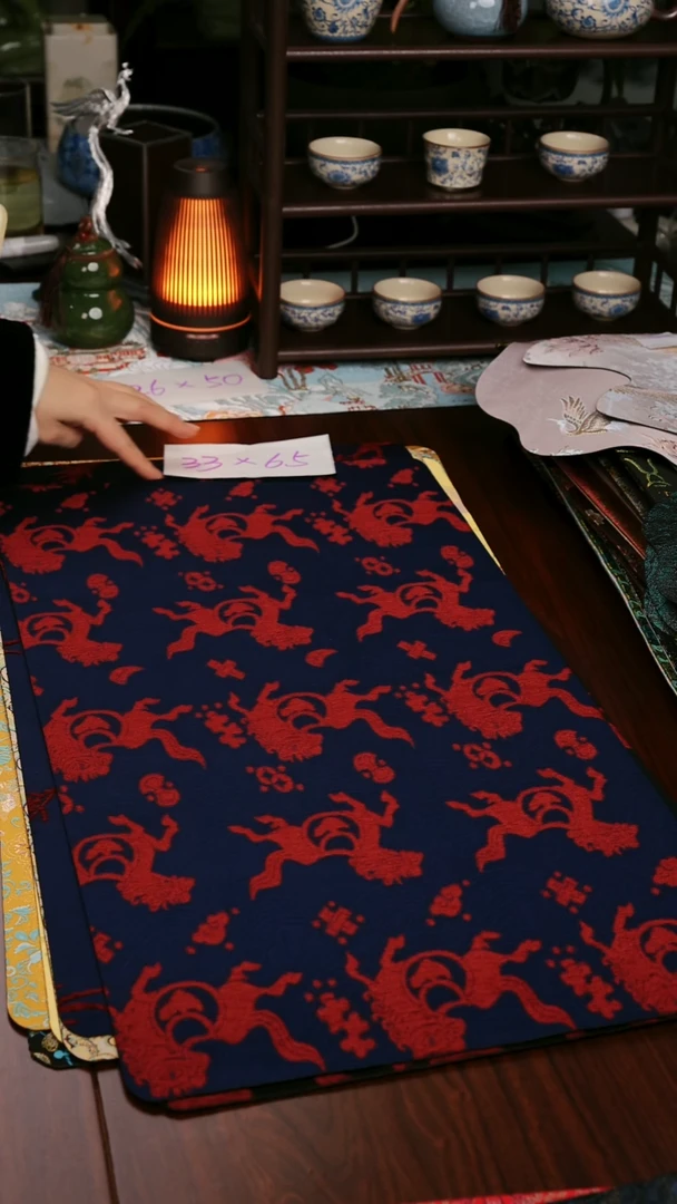 【马上有钱蓝单面】中国风干泡织锦茶席33*65