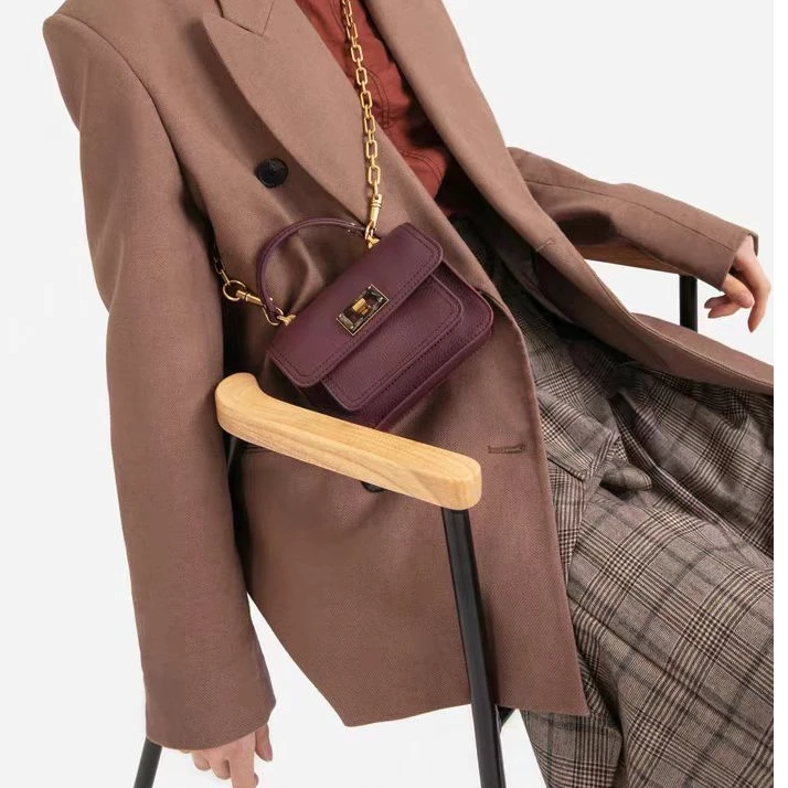 99新 CHARLES & KEITH 酒红色斜挎包小方包50270344 【杨三宝】