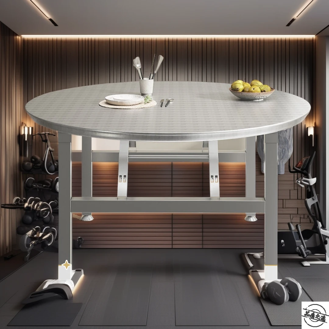 可折叠夜宵摊位烧烤大圆桌特厚食堂不锈钢餐桌酒店流水席大圆桌子