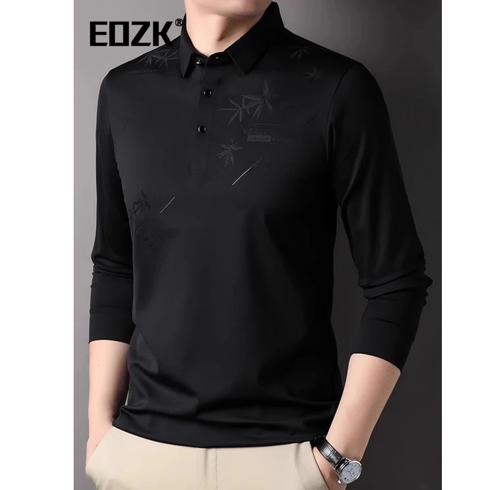 Eozk潮流休闲时尚长袖T恤男2025秋季新款翻领印花舒适男士polo衫