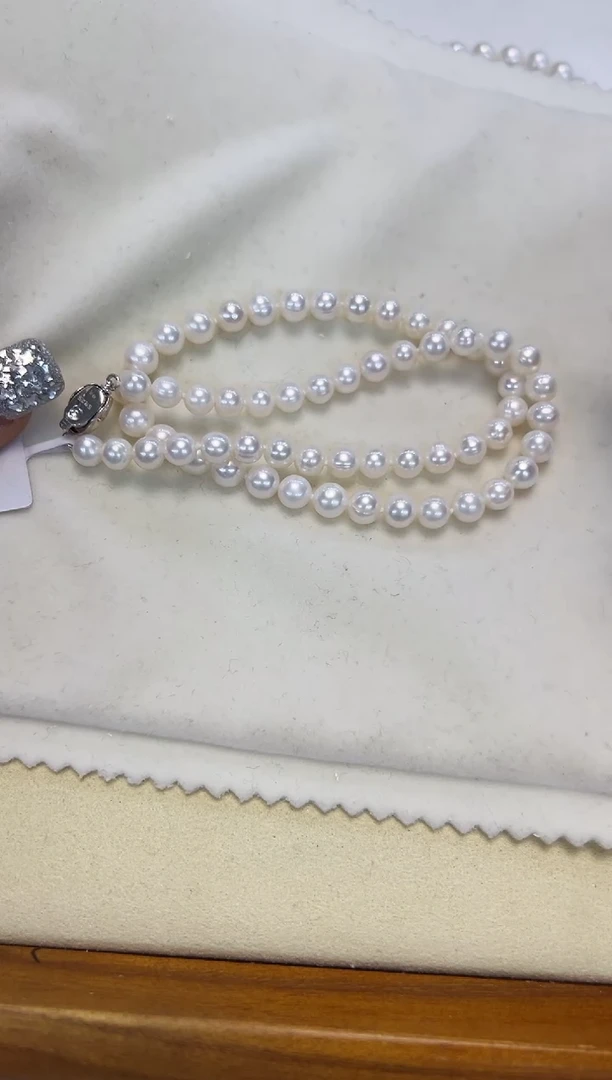 颈饰银S925镶嵌淡水珍珠6.5-7.5mm无核白珠项链