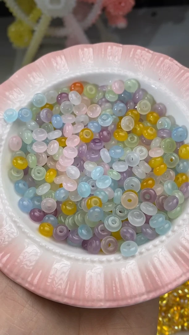 玻璃2530卡6算盘珠马卡龙色混150颗