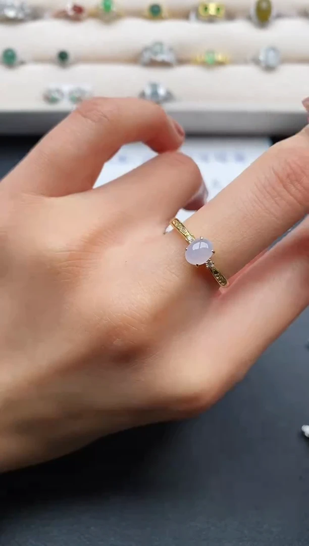 银S925镶嵌戒指翡翠缅甸天然A货翡翠22  3-4