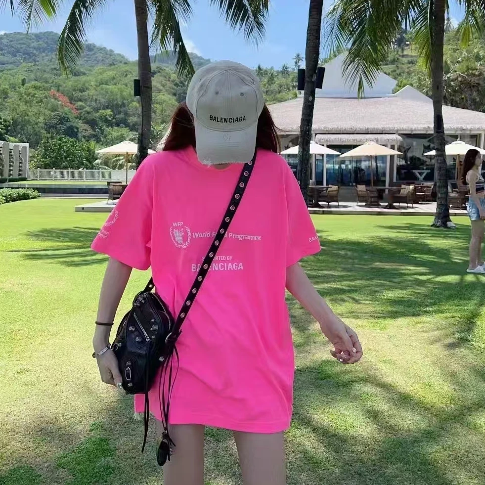 未使用 Balenciaga/巴黎世家 圆领短袖logoT恤 粉S-L