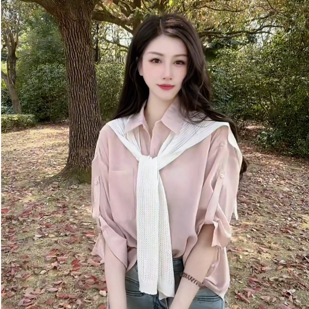 TERRA HOME洋气显气质衬衫披肩两件套 通勤 时尚衬衣百搭